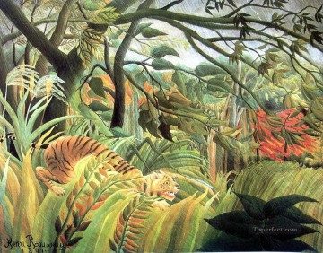 虎 Painting - 熱帯暴風雨の中のトラ